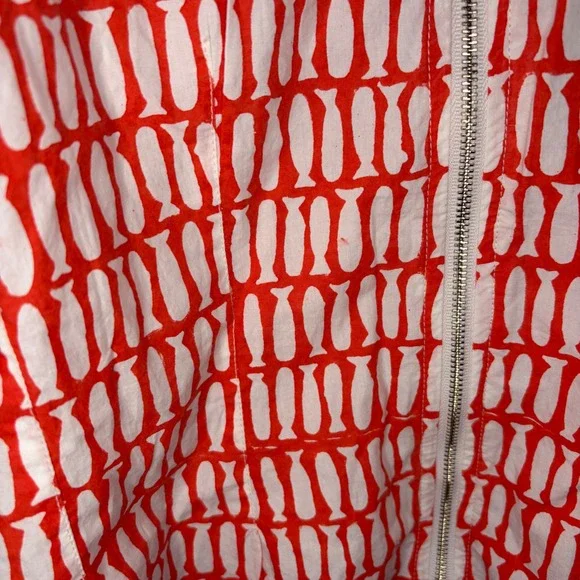 MIRTH Handmade Block Print Top Womens L Red White Excellent Fish Pattern - Picture 7 of 10